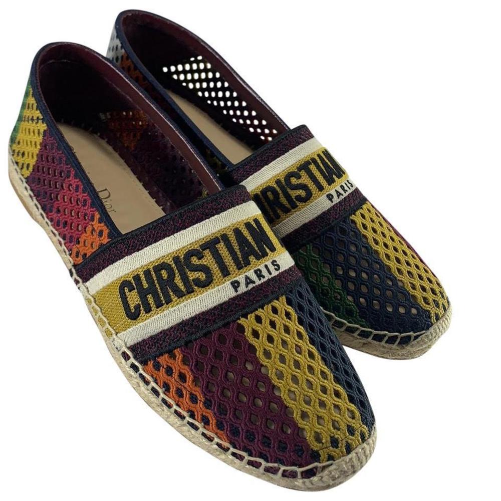 Granville Stripe Mesh Cotton Logo Classic Espadrilles Flats D650